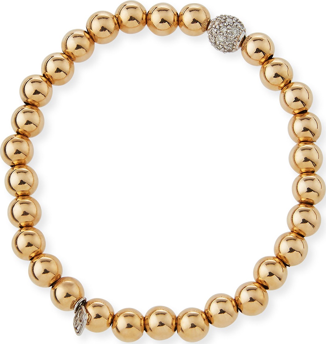 Sydney Evan 7mm Beaded Golden Ball Bracelet with Diamond Bead