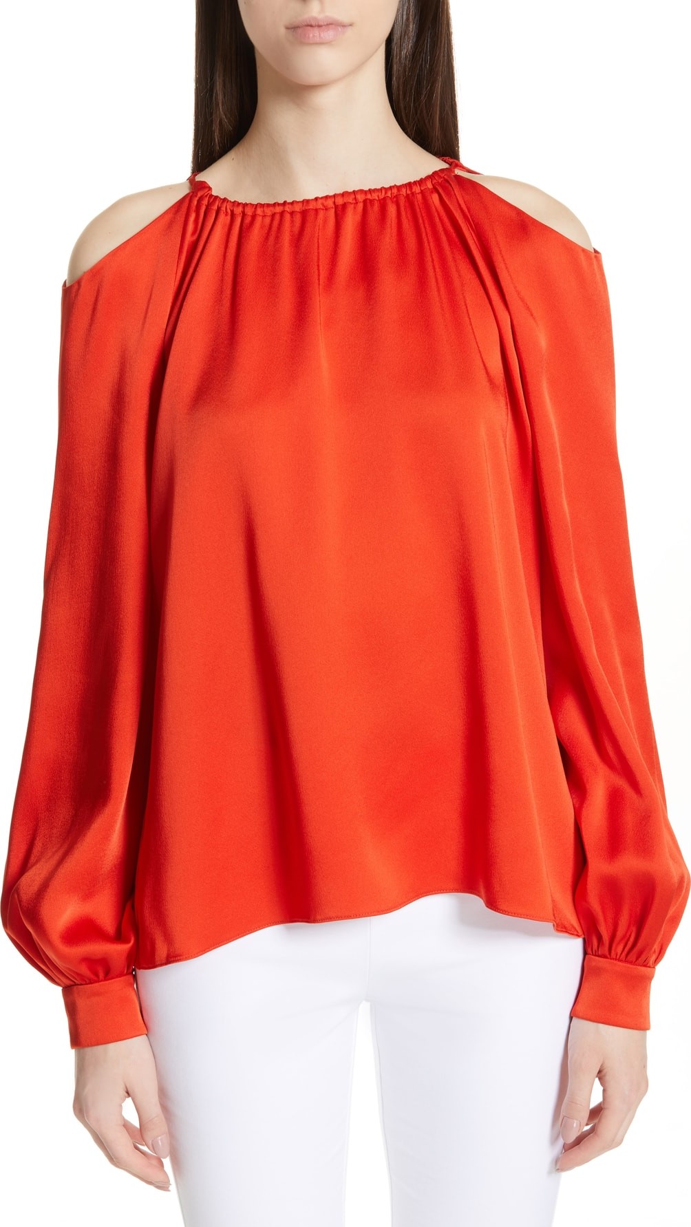 Rosetta Getty Cold Shoulder Crepe-Back Satin Blouse