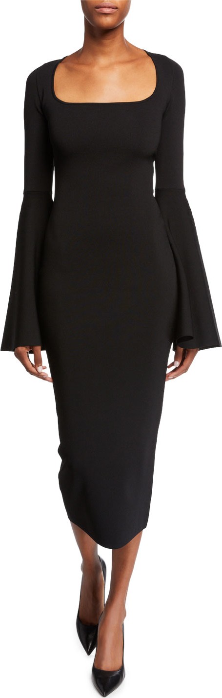 Solace London Serra Scoop-Neck Bell-Sleeve Midi Dress
