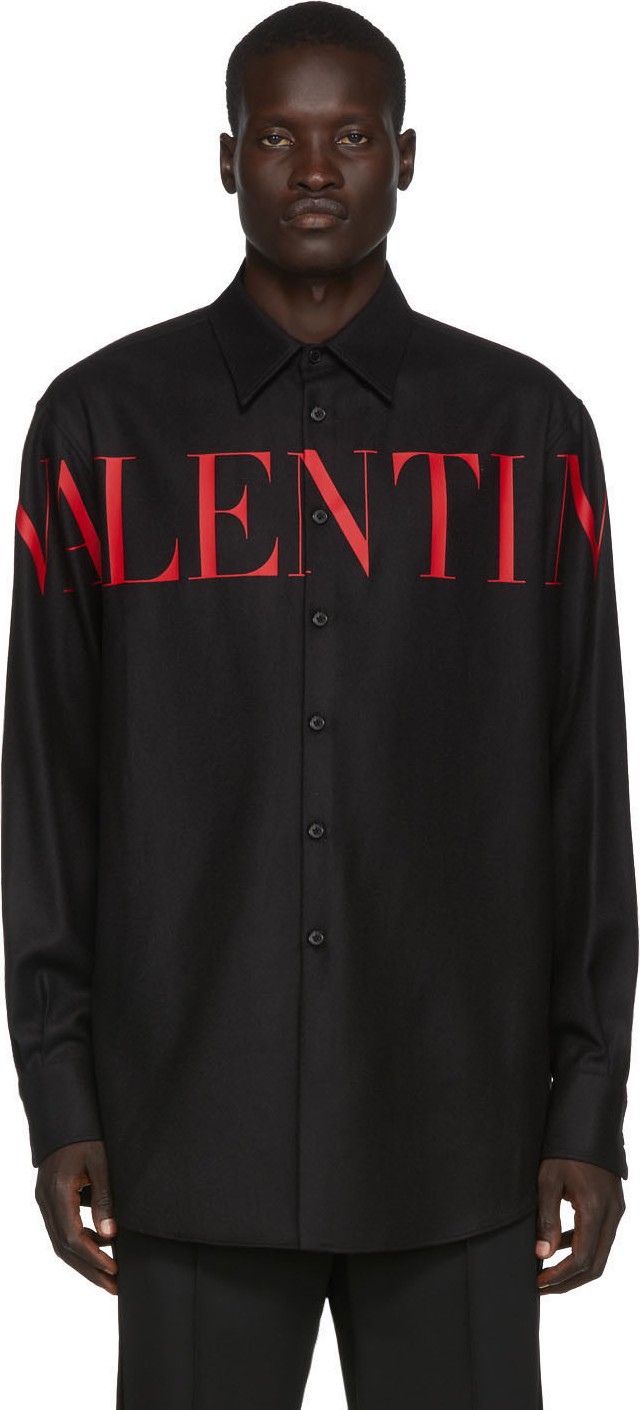 Valentino Black Wool Semi-Over Fit Shirt