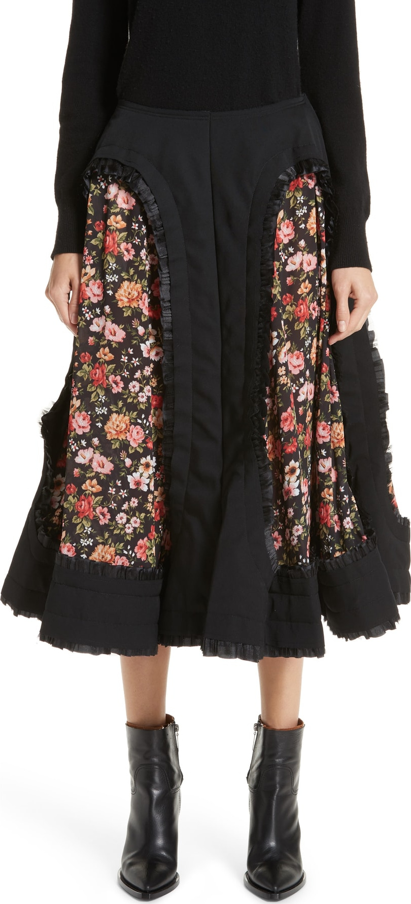 Comme Des Garcons Floral Cutout Wool Gabardine Skirt