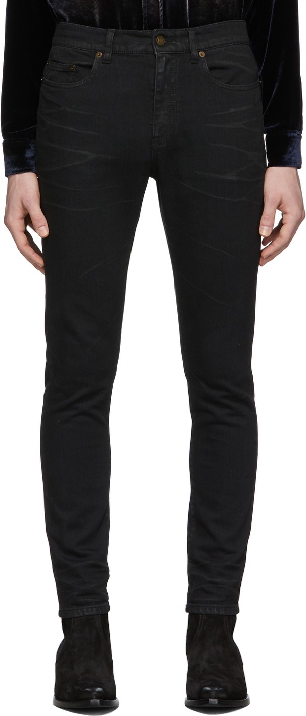 Saint Laurent Black Coated Skinny Jeans