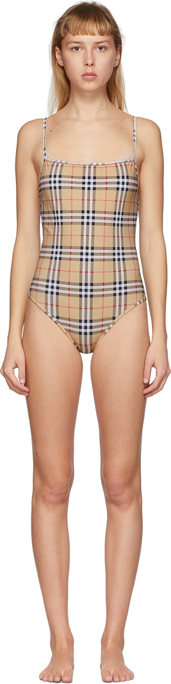 Burberry London England Beige Check Delia One-Piece Swimsuit
