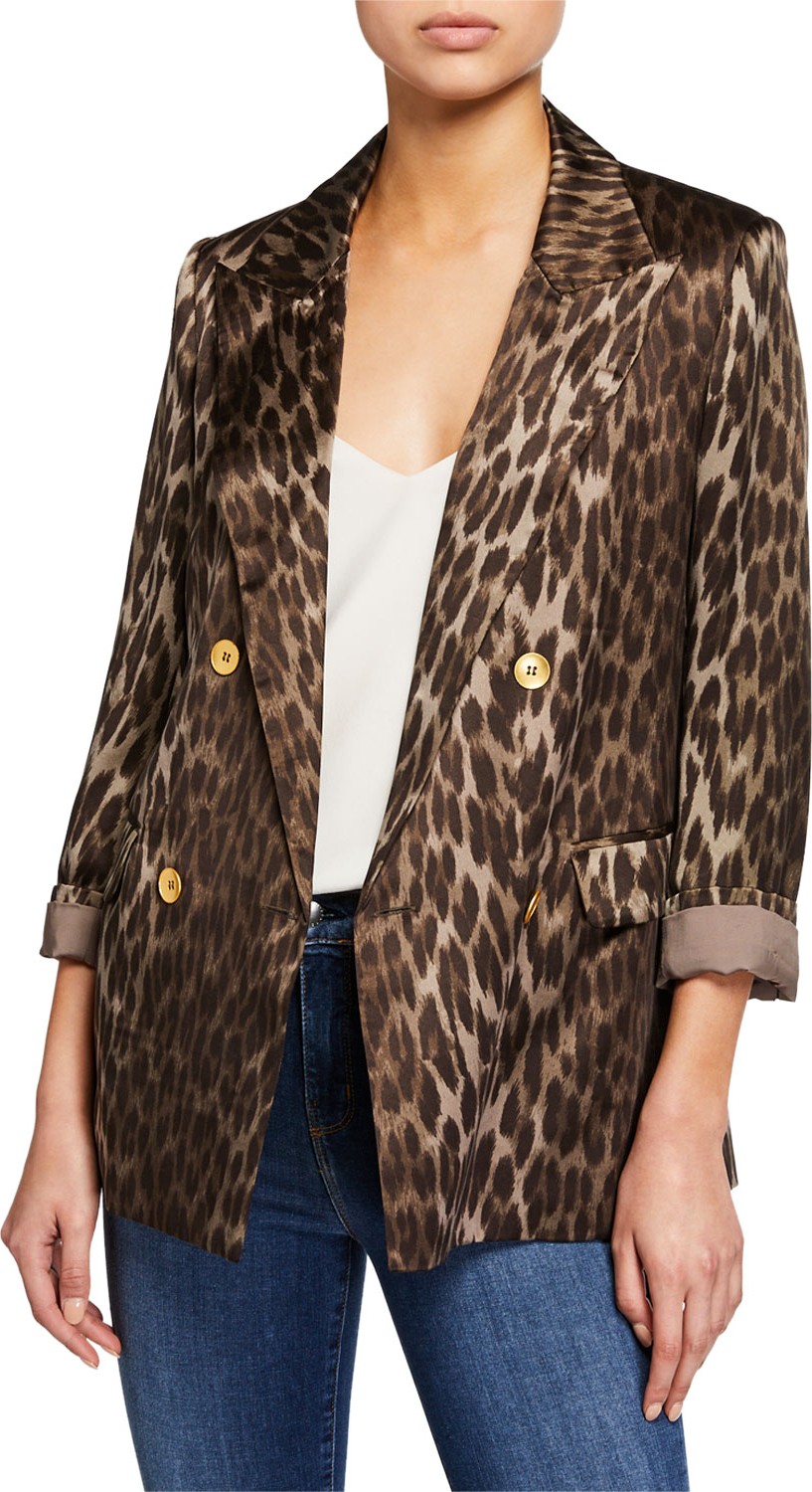 L'AGENCE Taryn Leopard-Print Double-Breasted Blazer