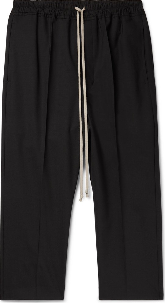 Rick Owens Tapered Cropped Stretch-Virgin Wool Drawstring Trousers