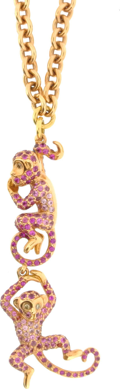 Wendy Yue 18k Rose Gold Diamond & Sapphire Monkey Necklace