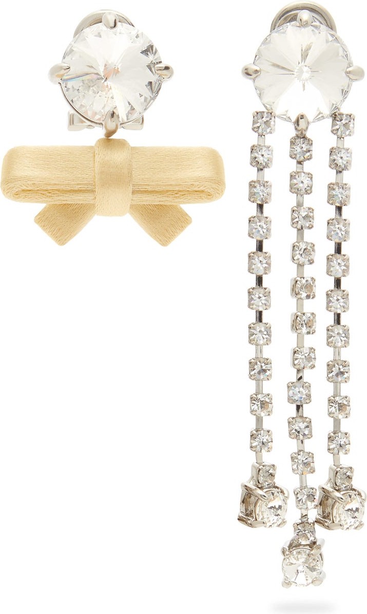 Miu Miu Mismatched crystal and bow earrings