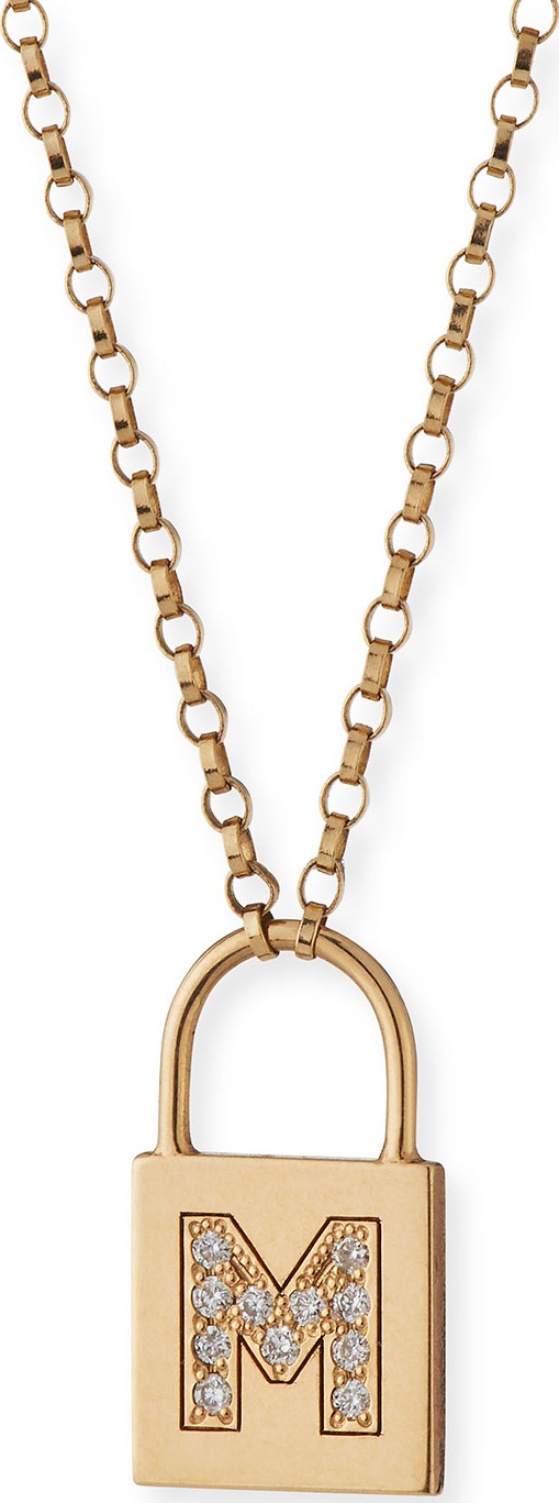 Zoe Chicco 14K Padlock Initial Pendant Necklace with Diamonds