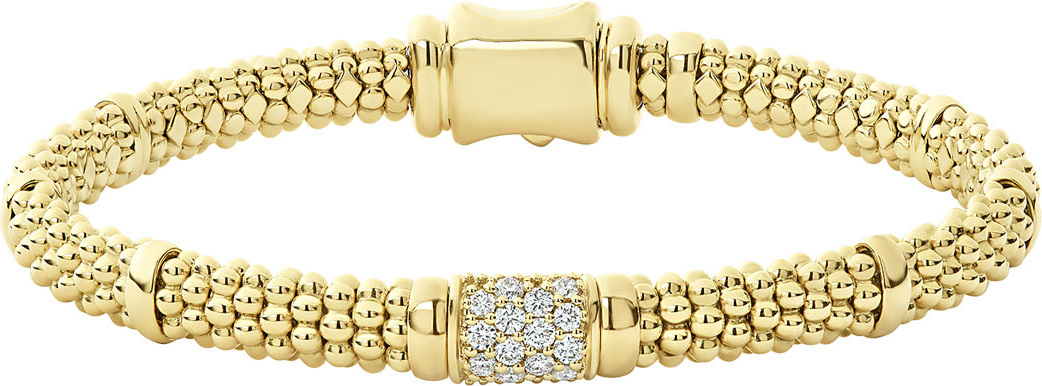 LAGOS 18k Caviar Gold Diamond Rope 6mm Bracelet, Size M