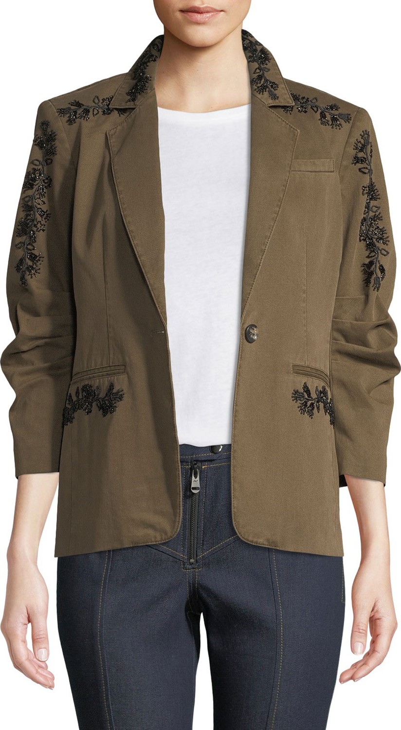 Cinq A Sept Khloe Beaded 3/4-Sleeve Blazer