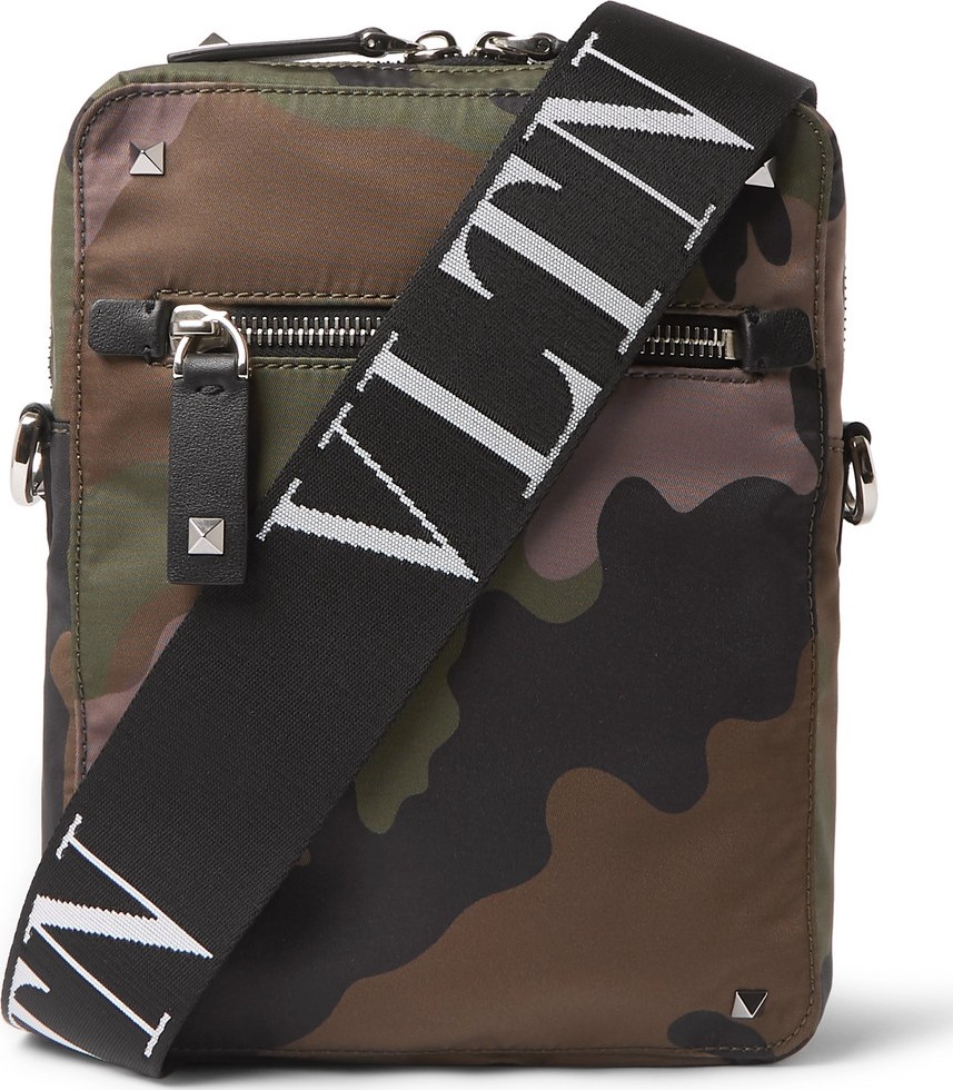 Valentino Valentino Garavani Leather-Trimmed Camouflage-Print Canvas Messenger Bag
