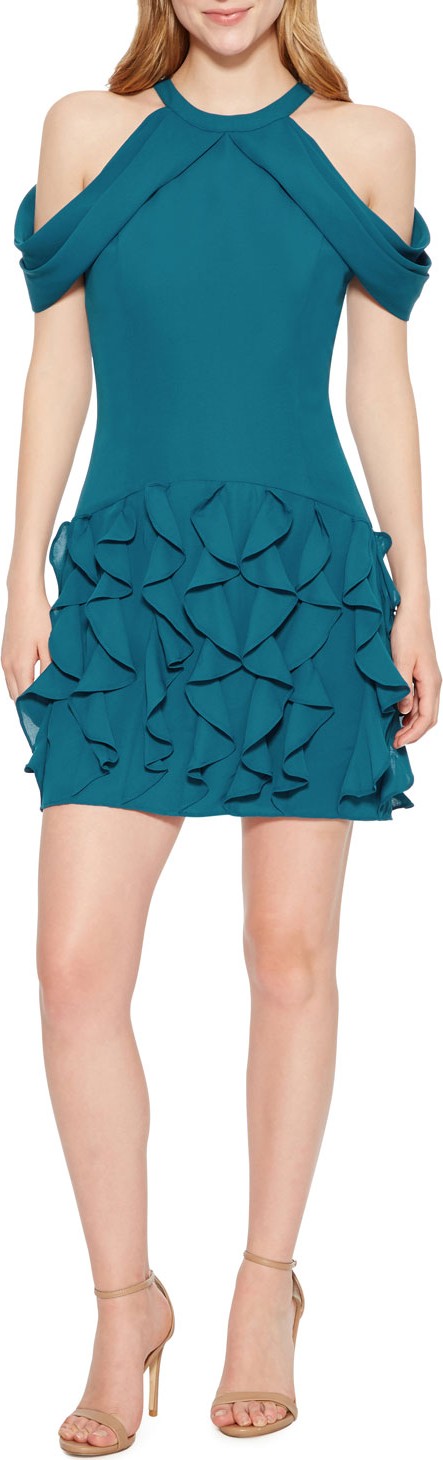 Parker Maverick Cold-Shoulder Ruffle Mini Dress