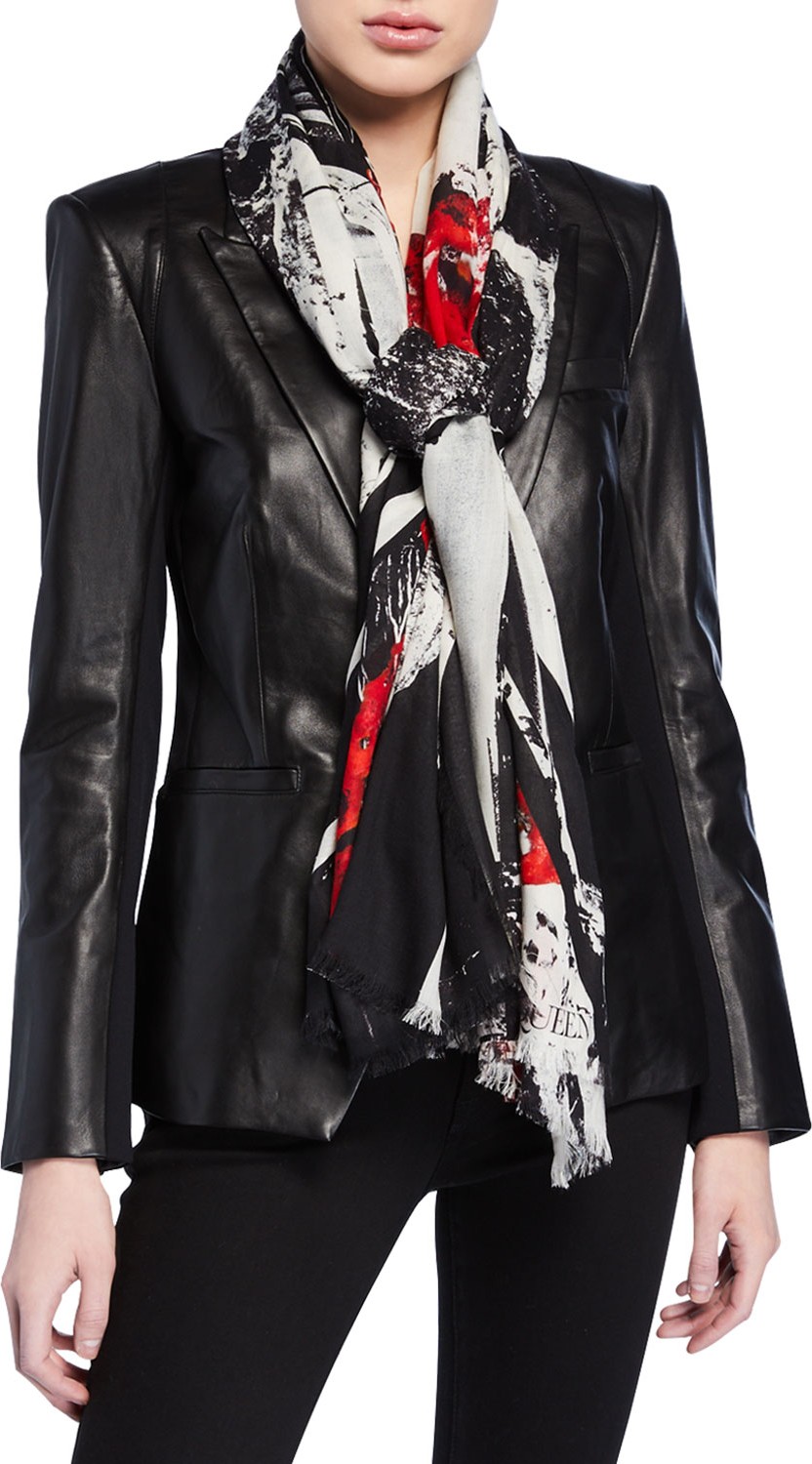 Alexander McQueen Show Flag Poppies Print Shawl