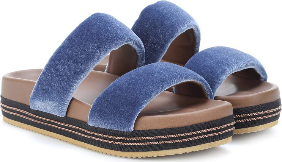 Brunello Cucinelli Velvet platform slides