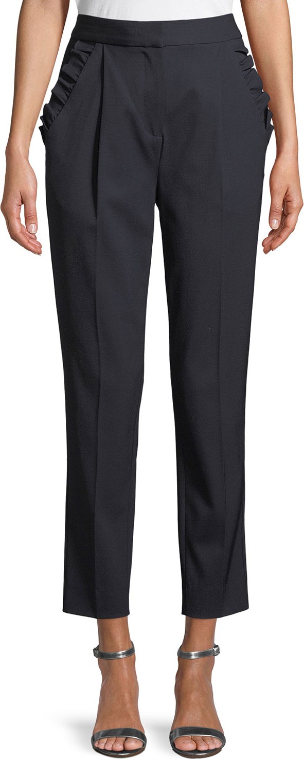 Rebecca Taylor Spring Ruffle Straight-Leg Wool Pants