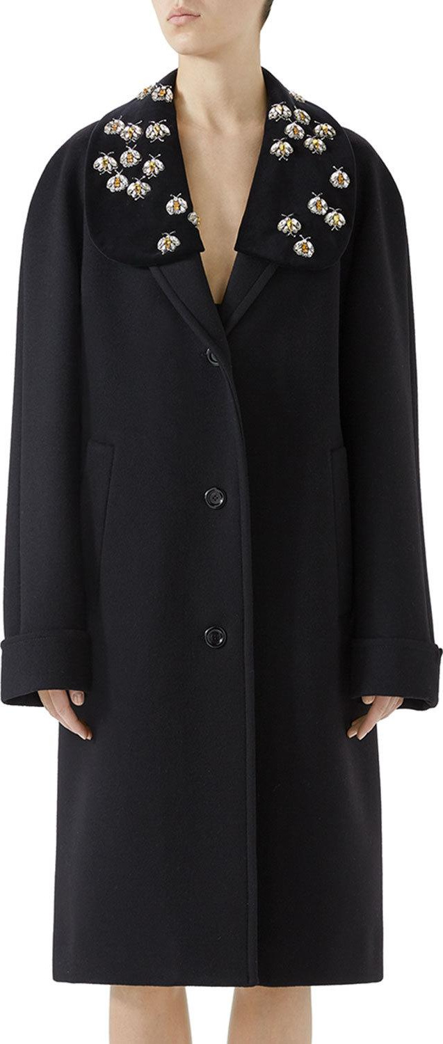 Gucci Bee Embroidered Wool Overcoat