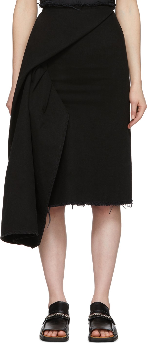 Marques'Almeida Black Denim Side Drape Skirt Marques'Almeida Black Denim Side Drape Skirt