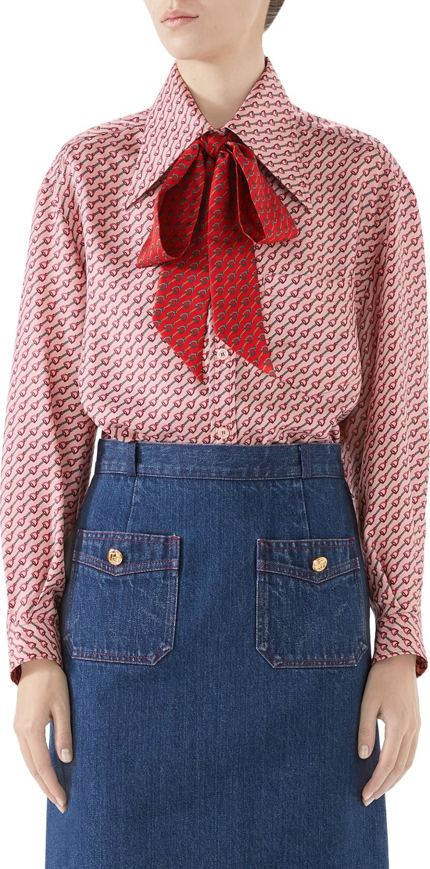 Gucci Stirrups Print Silk Twill Blouse