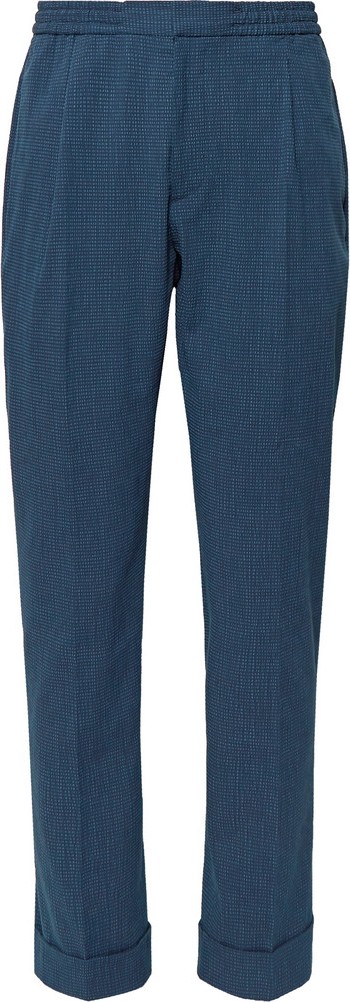 Officine Générale Navy Drew Slim-Fit Cotton-Blend Seersucker Drawstring Suit Trousers