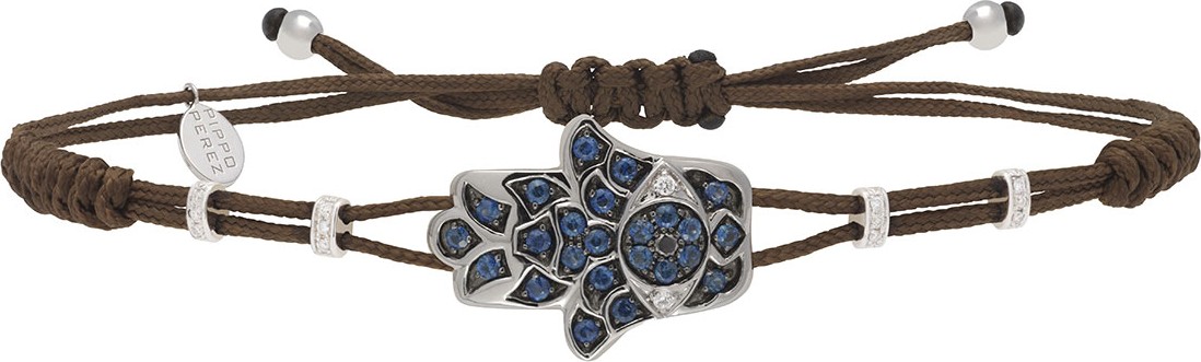 Pippo Perez 18k White Gold Diamond & Sapphire Fatima Hand Bracelet
