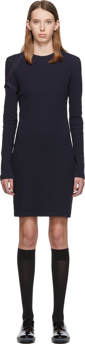 Helmut Lang Navy Crepe Harness Short Dress