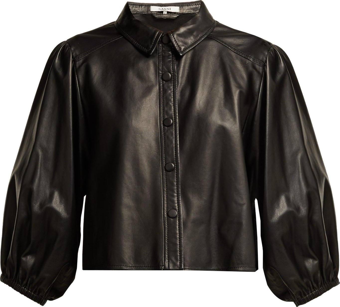 Ganni Blouson-sleeve leather shirt