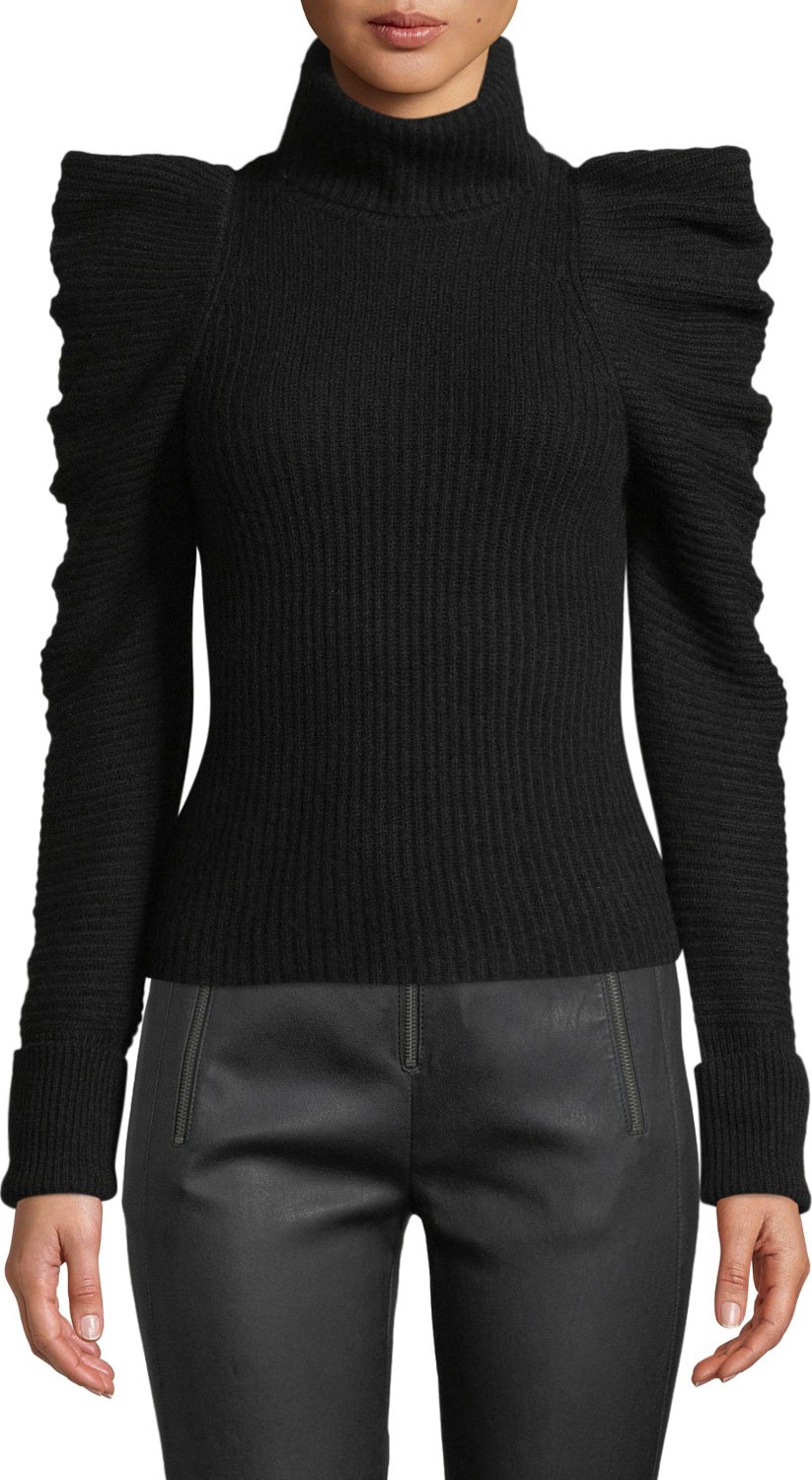 A.L.C. Moy Wool-Cashmere Strong-Shoulder Turtleneck Sweater