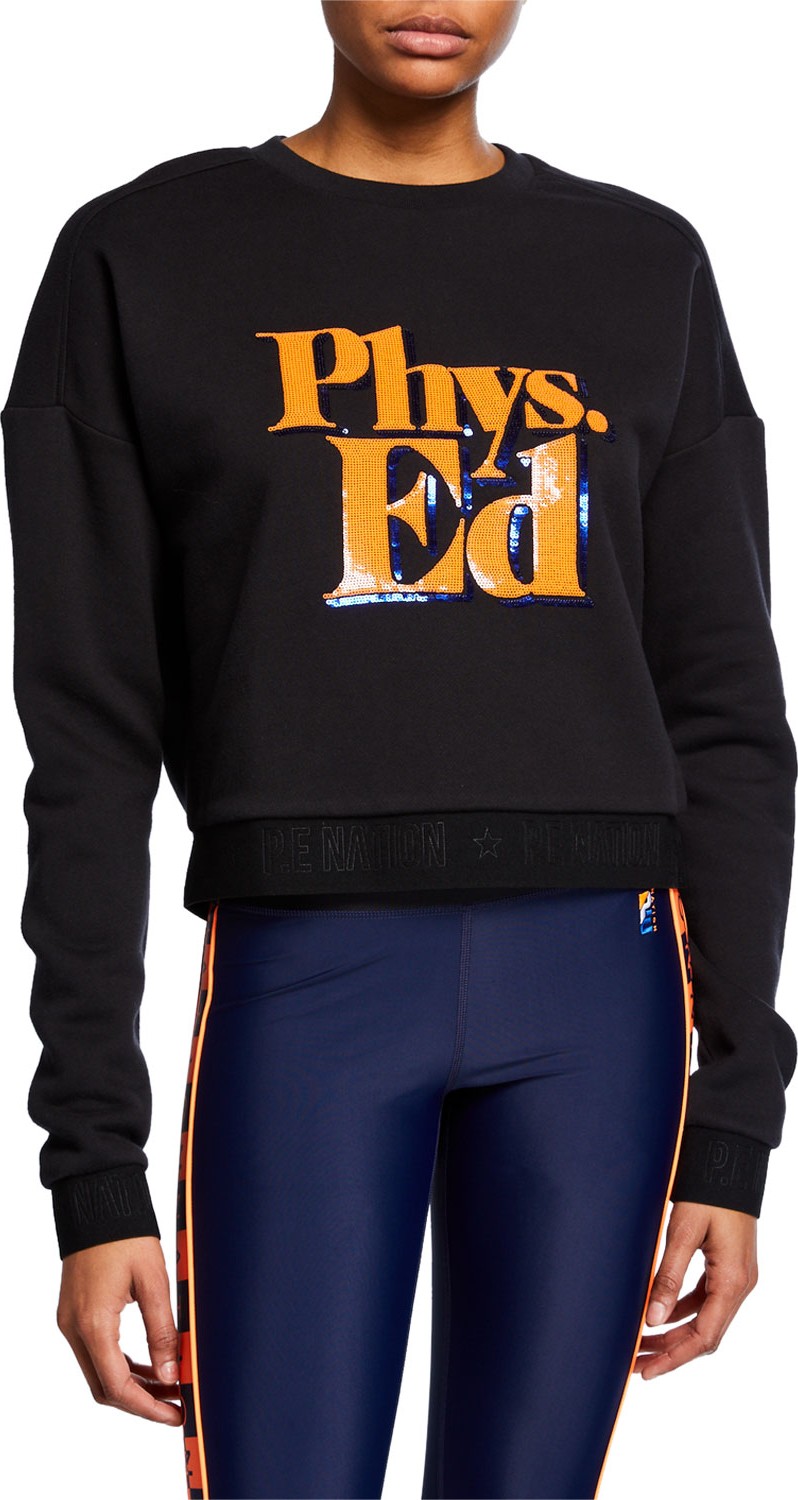P.E Nation Feature Sequined Graphic Cropped Sweatshirt