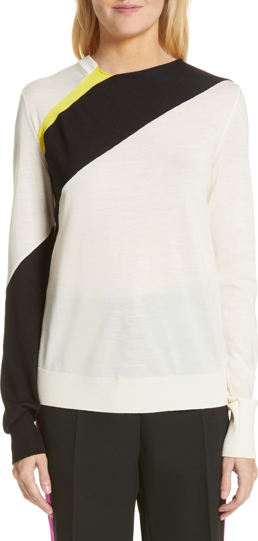 Calvin Klein 205W39NYC Contrast Stripe Wool Blend Sweater