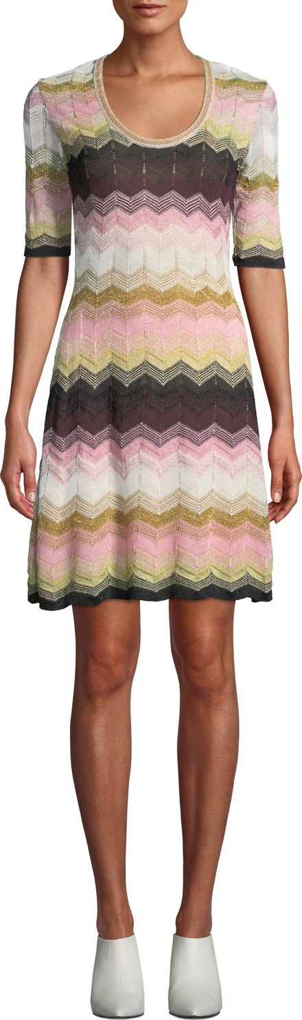 M Missoni Short Chevron Jacquard Short-Sleeve Dress