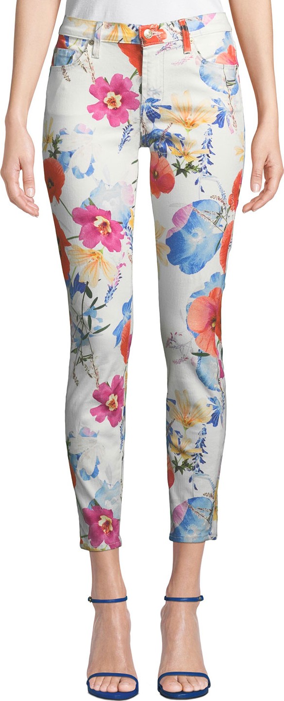 7 For All Mankind The Ankle Skinny Mid-Rise Floral-Print Jeans