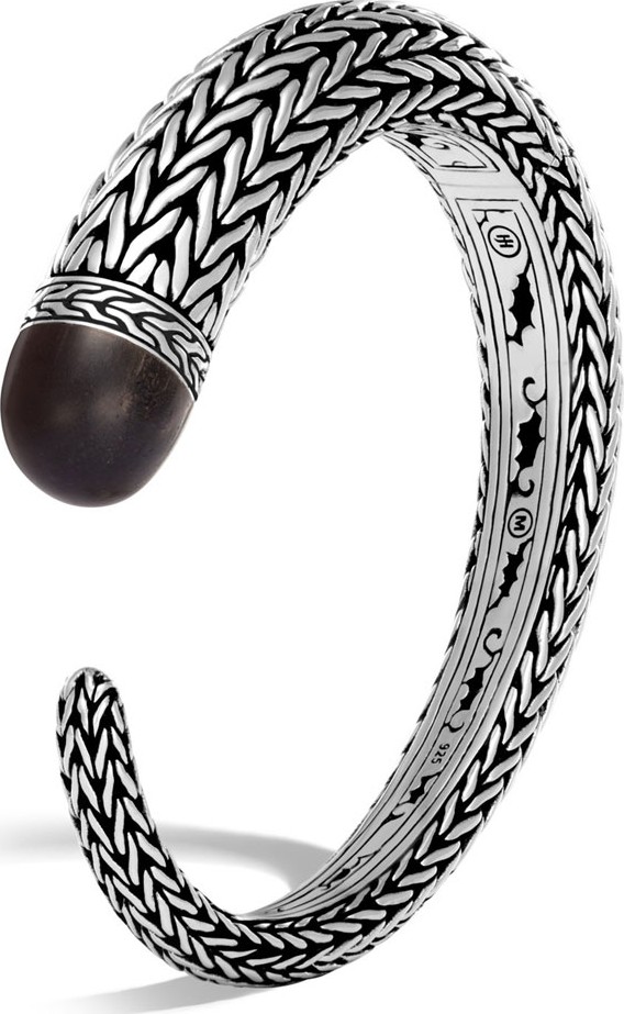 John Hardy Classic Chain Silver Small Kick Cuff Bracelet with Ebony Wood