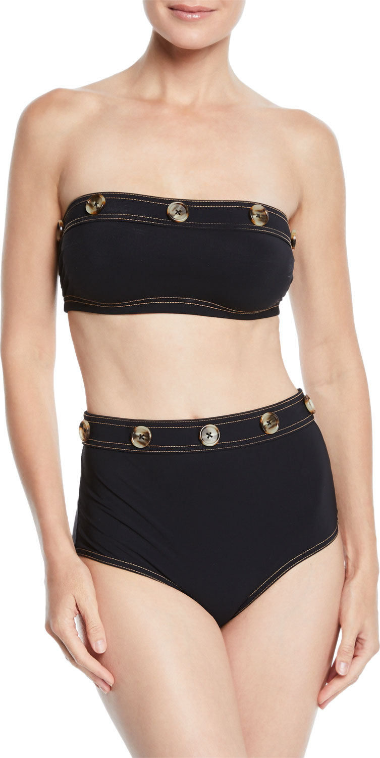Karla Colletto Lauren Button-Trim Bandeau Swim Top