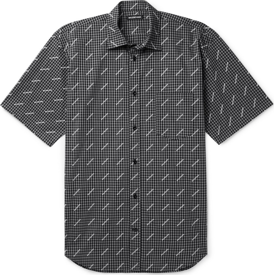Balenciaga Logo-Print Checked Cotton-Poplin Shirt