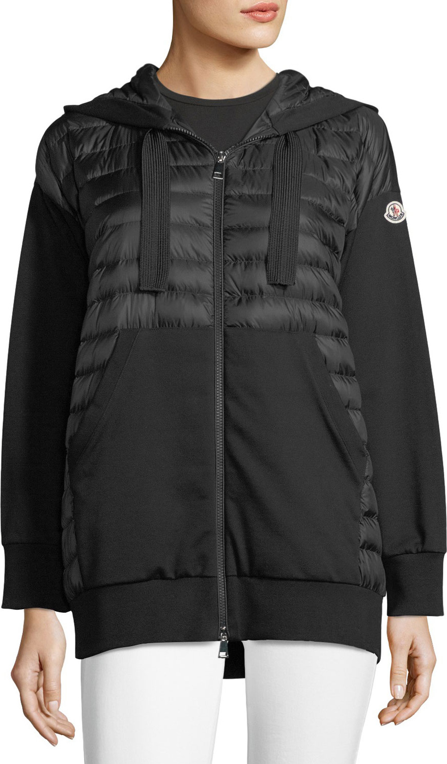 Moncler Maglia Zip-Front Mixed Media Hoodie