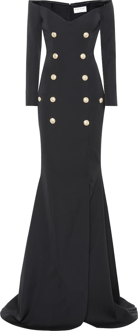 Balmain Off-the-shoulder wool gown