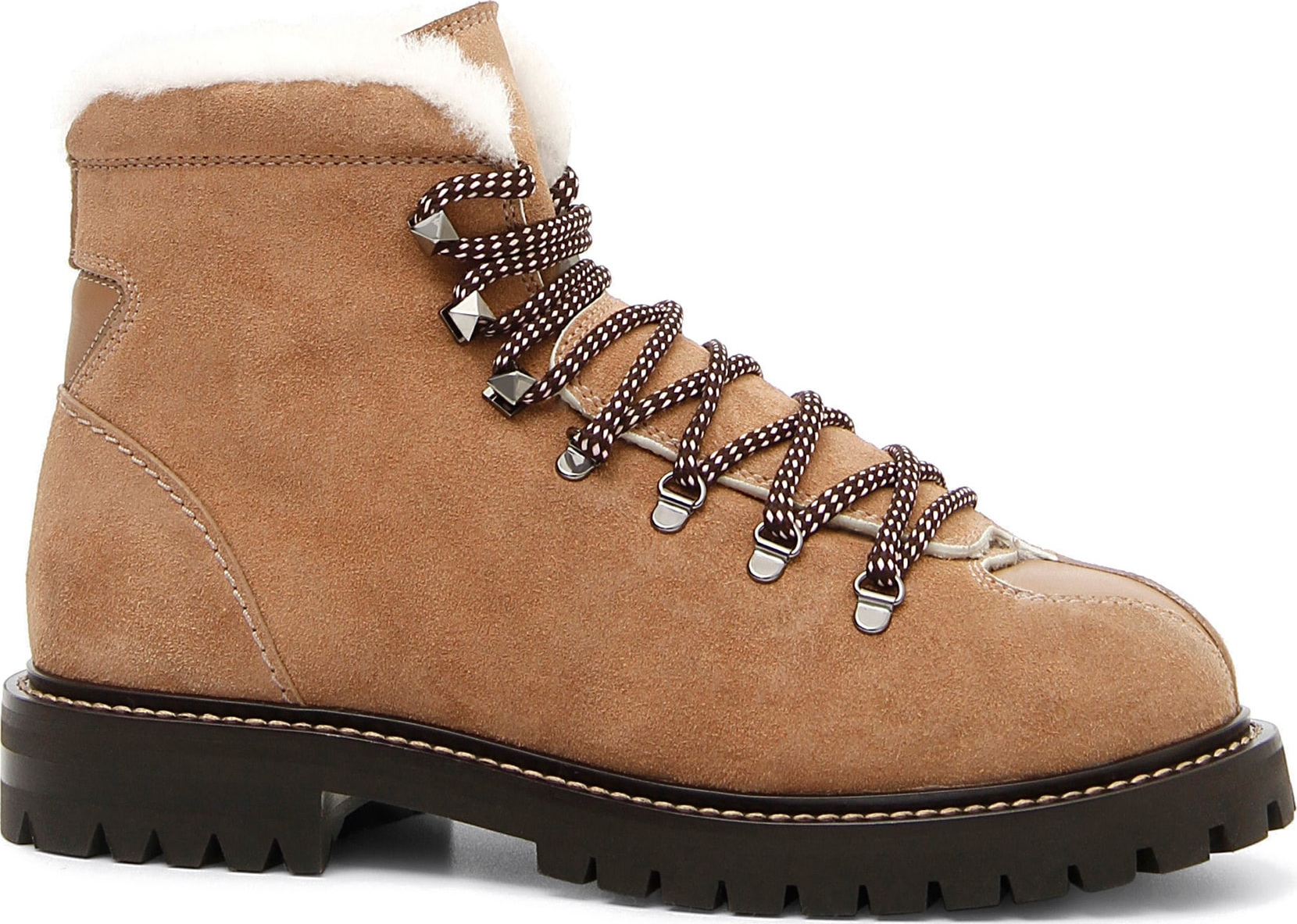 Valentino Trekking Combat Boot with Genuine Shearling Trim
