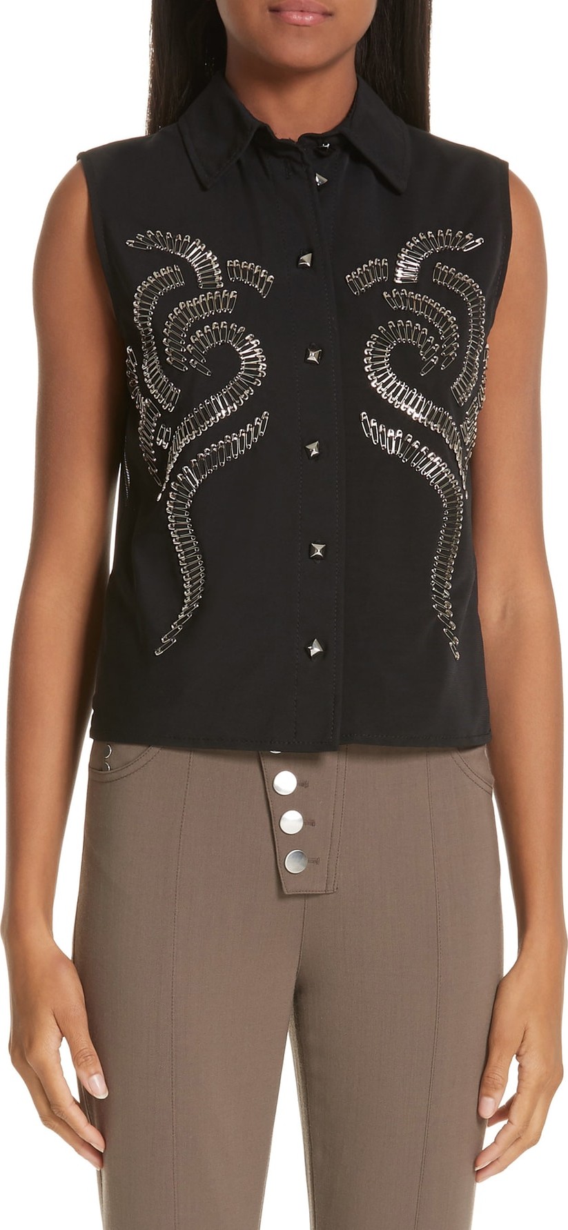 Alexander Wang Safety Pin Mesh Back Blouse