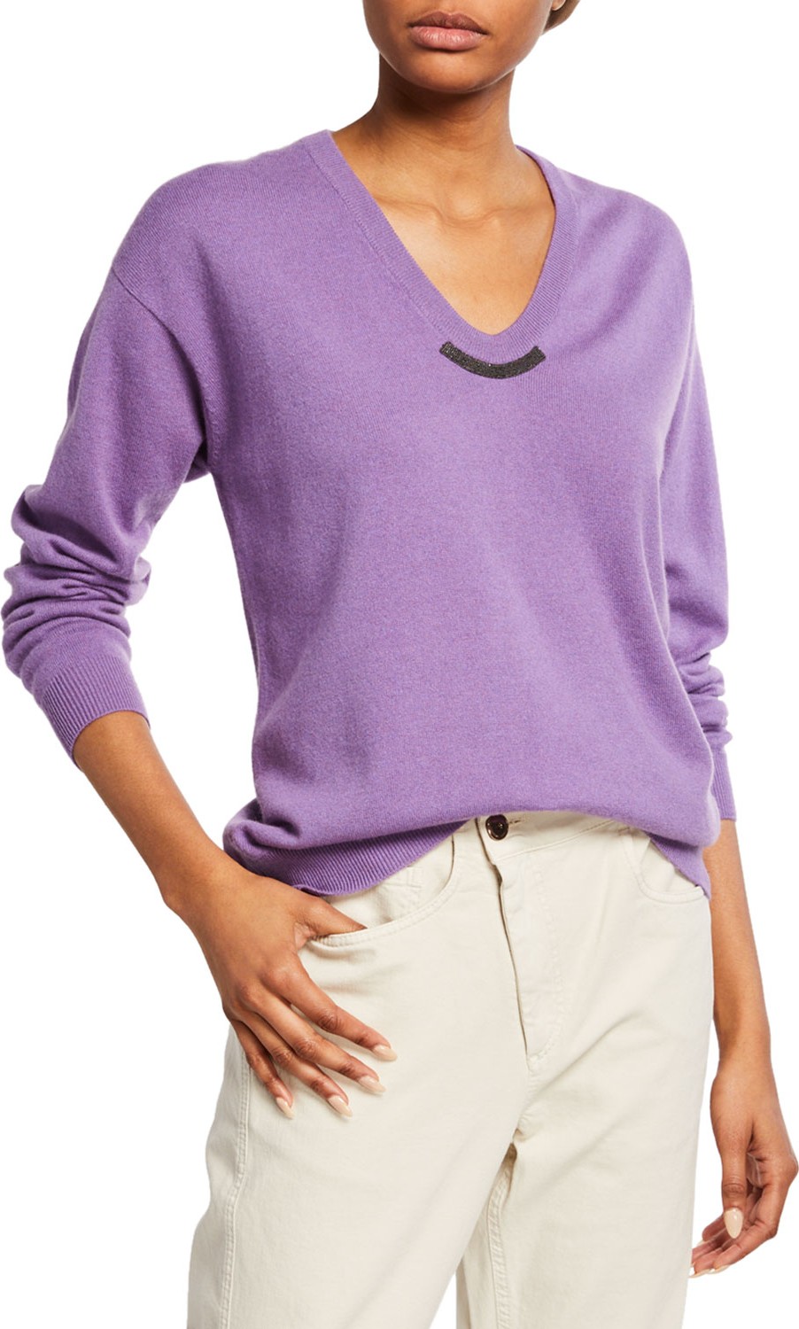 Brunello Cucinelli Cashmere Monili-Beaded Crewneck Sweater