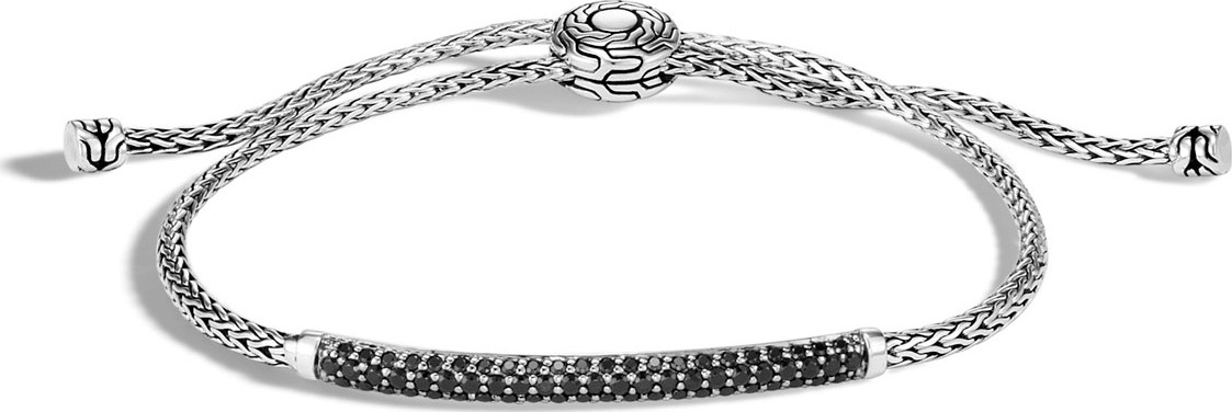 John Hardy Classic Chain Pull-Through Bracelet w/ Black Sapphires & Spinel, Size M-L
