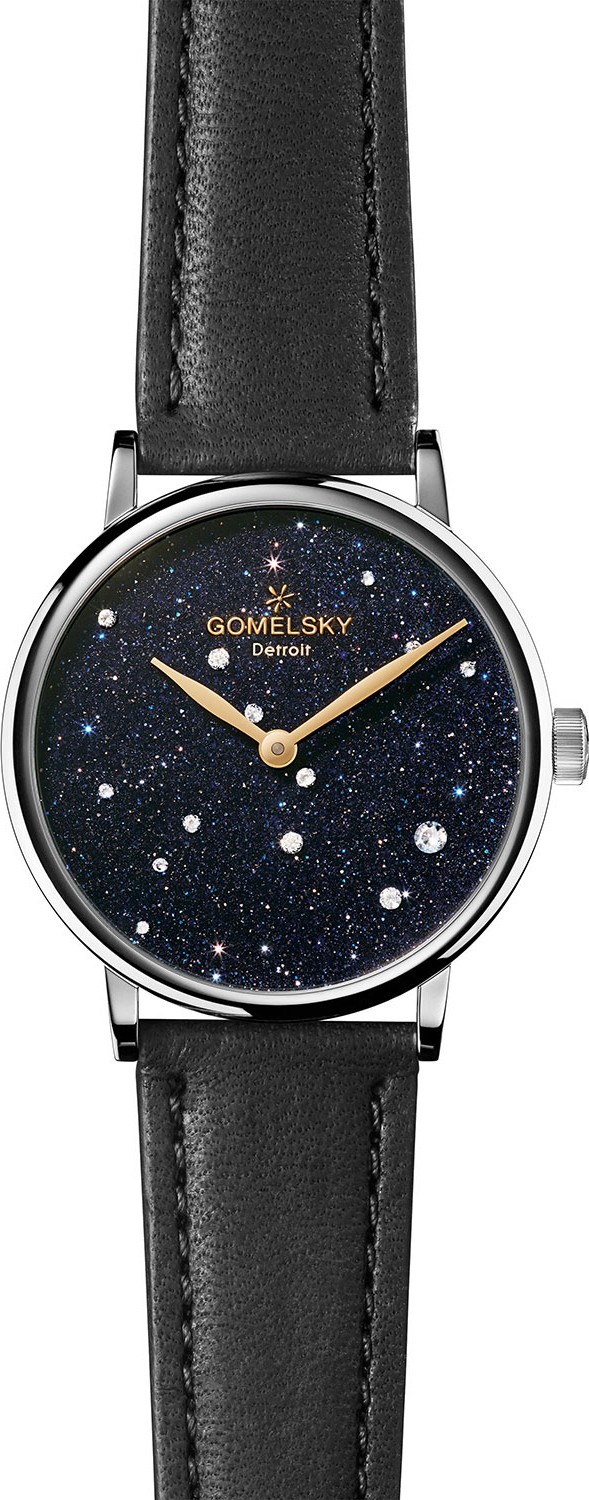 Gomelsky Sandstone Leather Strap Watch with Diamonds