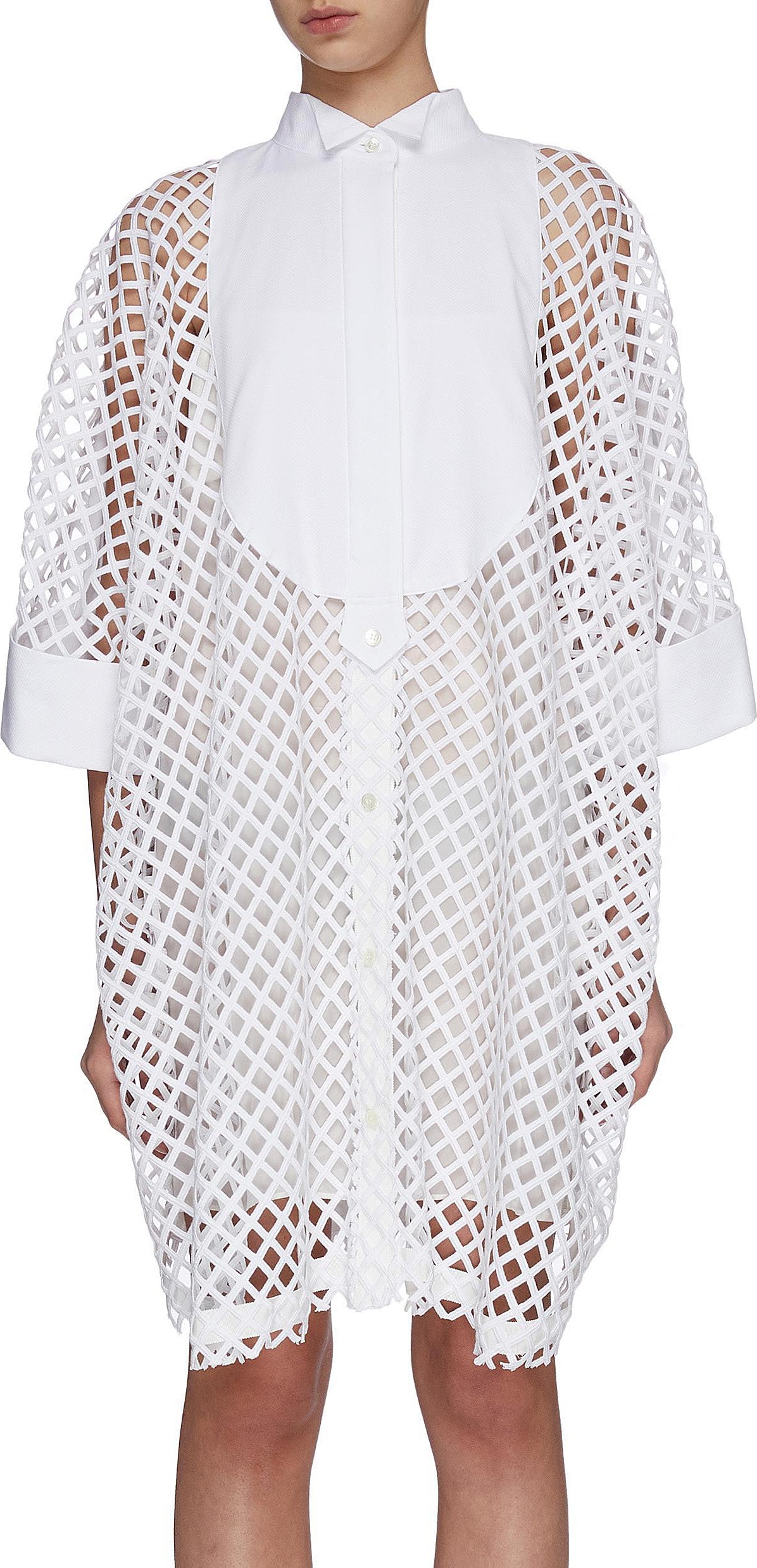 Sacai Oversized mesh lace shirt dress