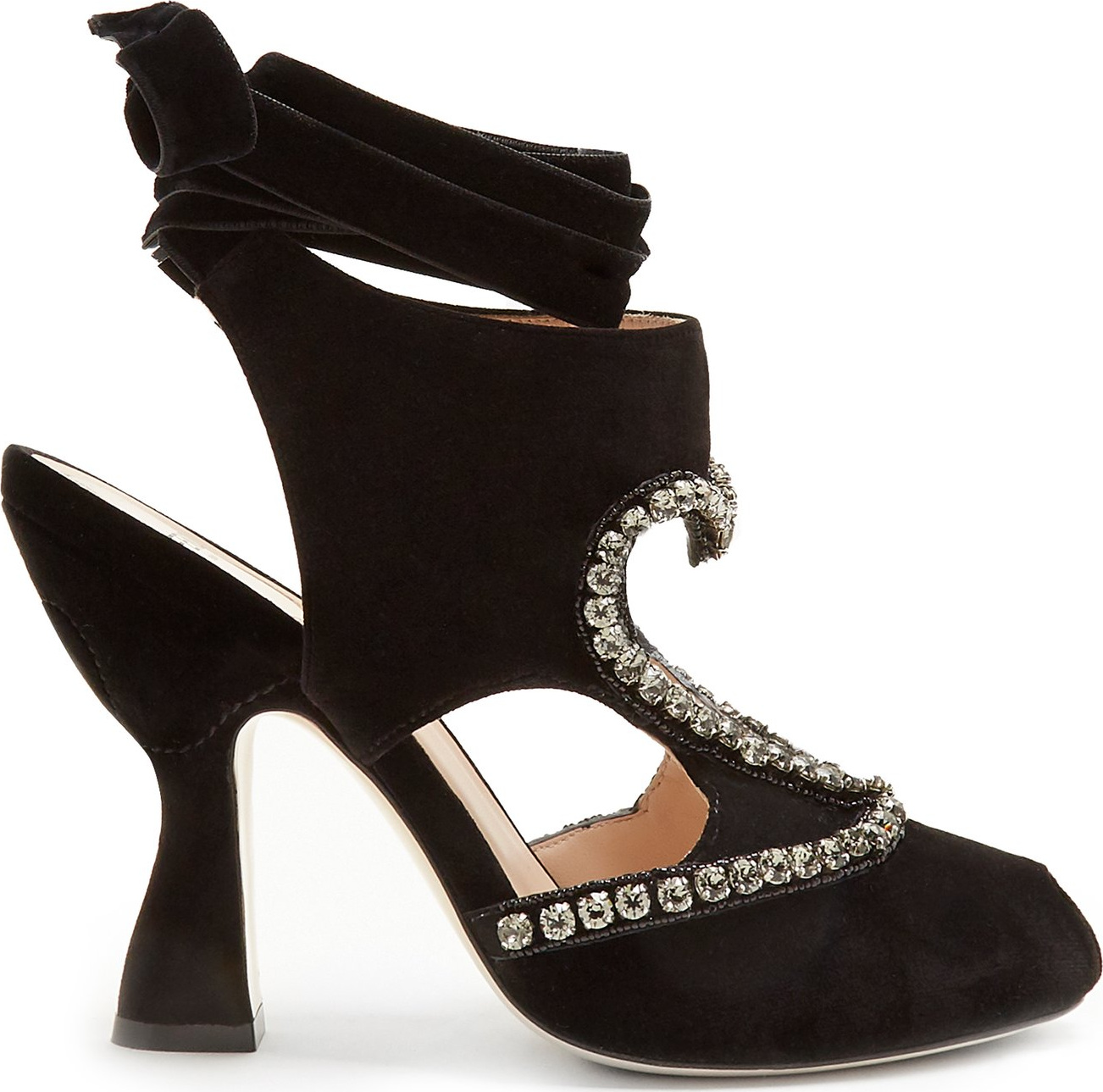 Fendi Heart cut-out crystal-detail velvet pumps