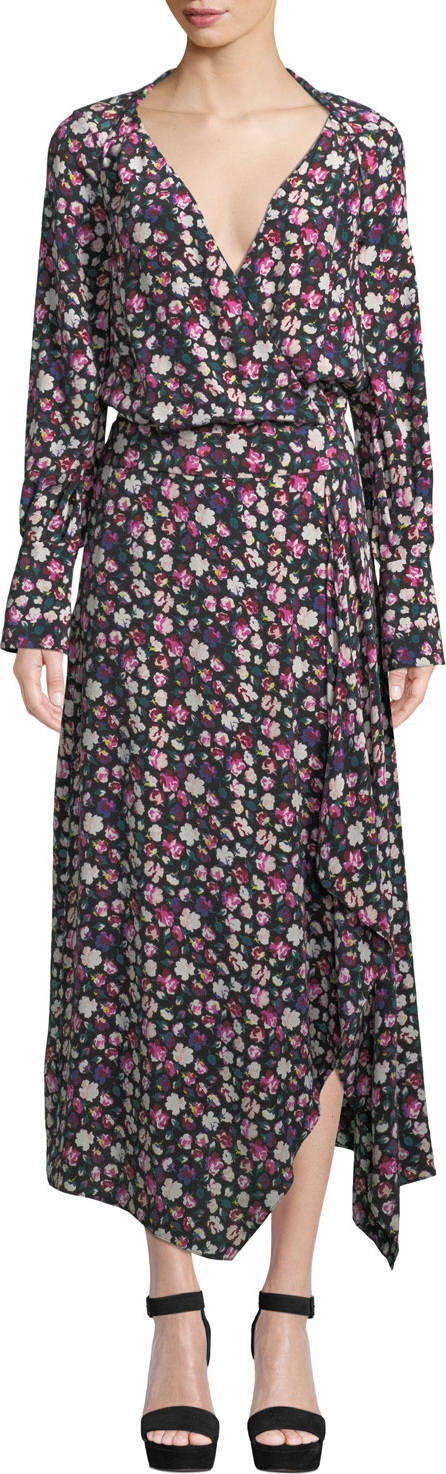 Equipment Neema Long-Sleeve Floral-Print Long Wrap Dress