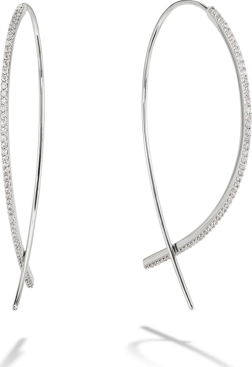 Lana 14k White Gold Skinny Upside Down Diamond Hoop Earrings