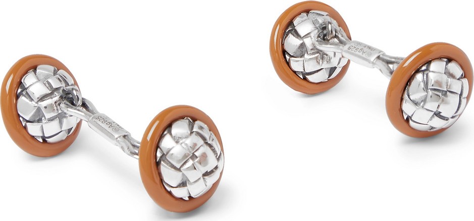 Bottega Veneta Intrecciato Sterling Silver and Enamel Cufflinks