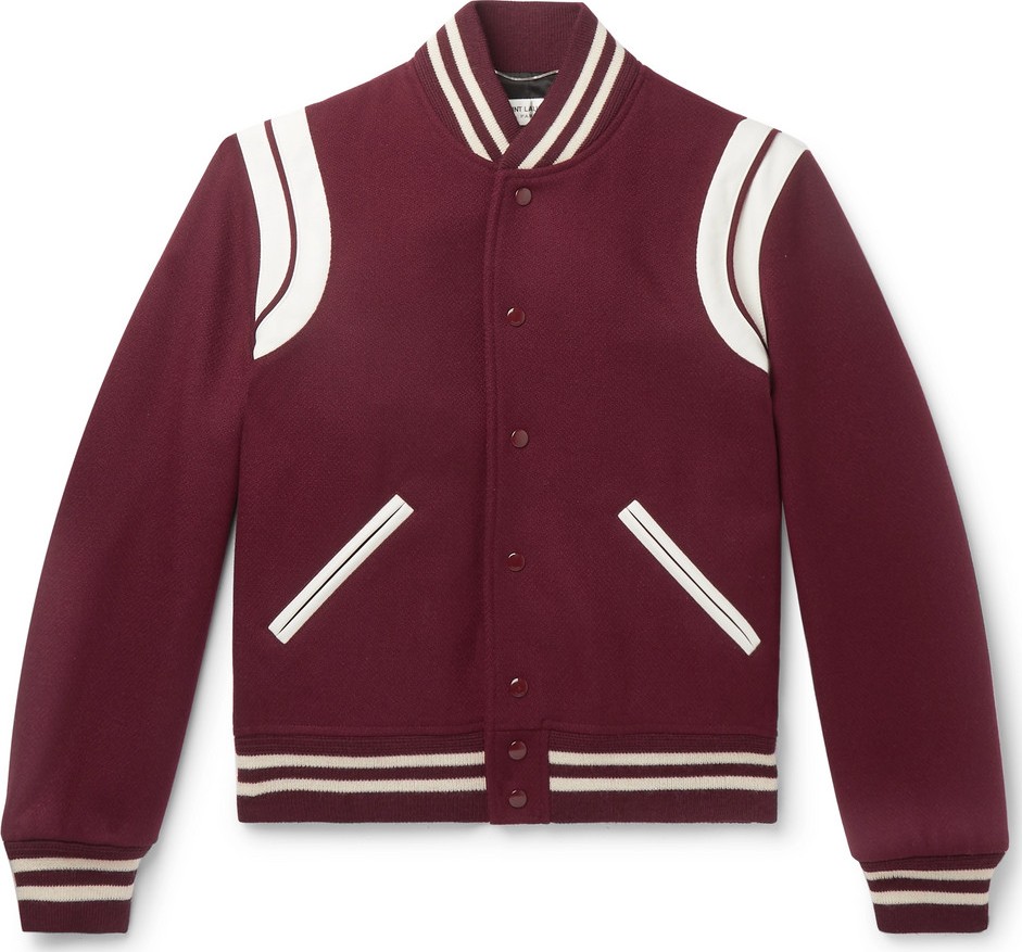 Saint Laurent Leather-Trimmed Virgin Wool-Blend Bomber Jacket