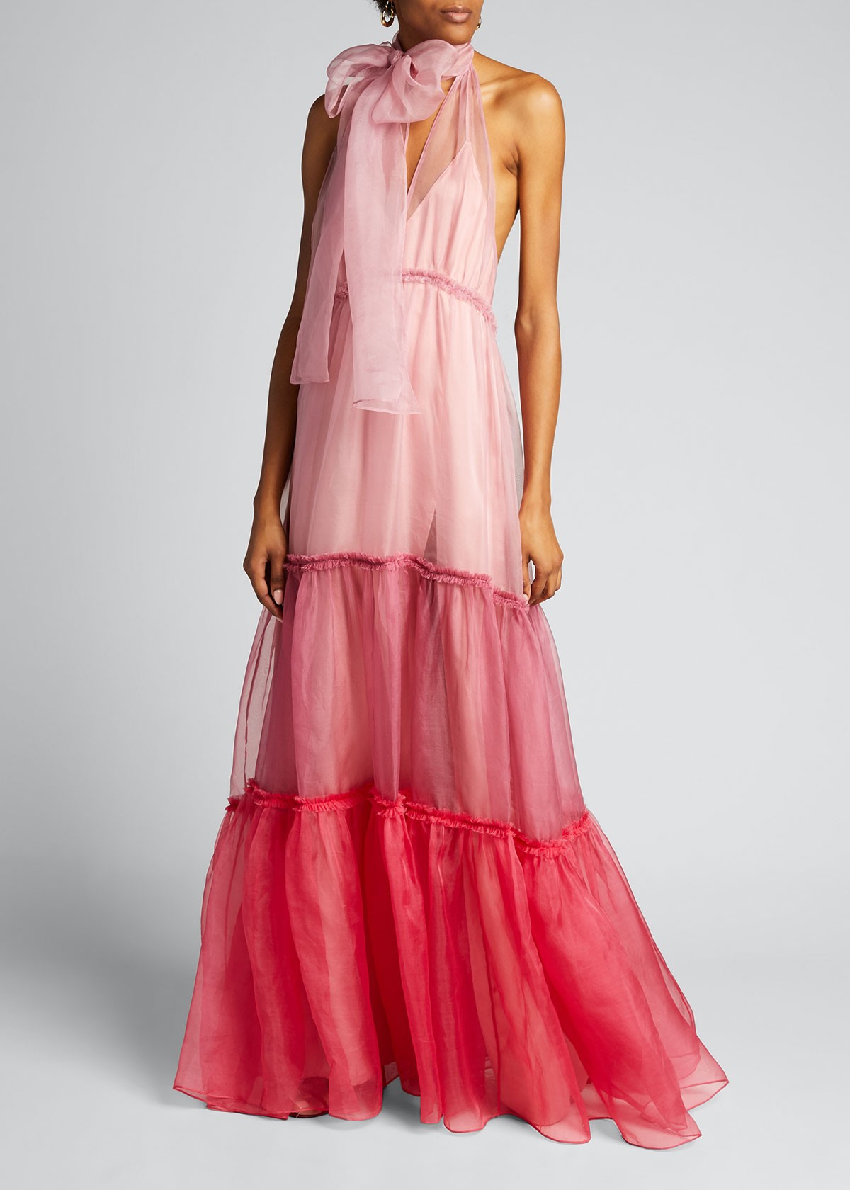 Cinq A Sept Veronique Tiered Organza Colorblock Gown