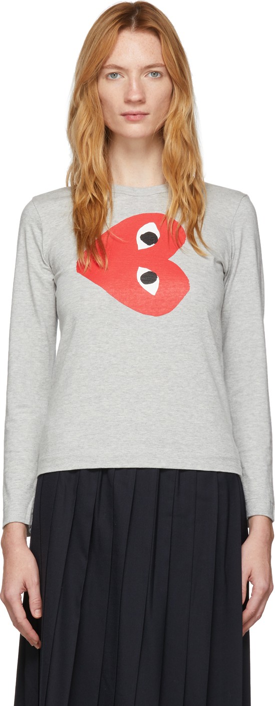 Comme Des Garcons PLAY Grey Horizontal Heart Long Sleeve T-Shirt