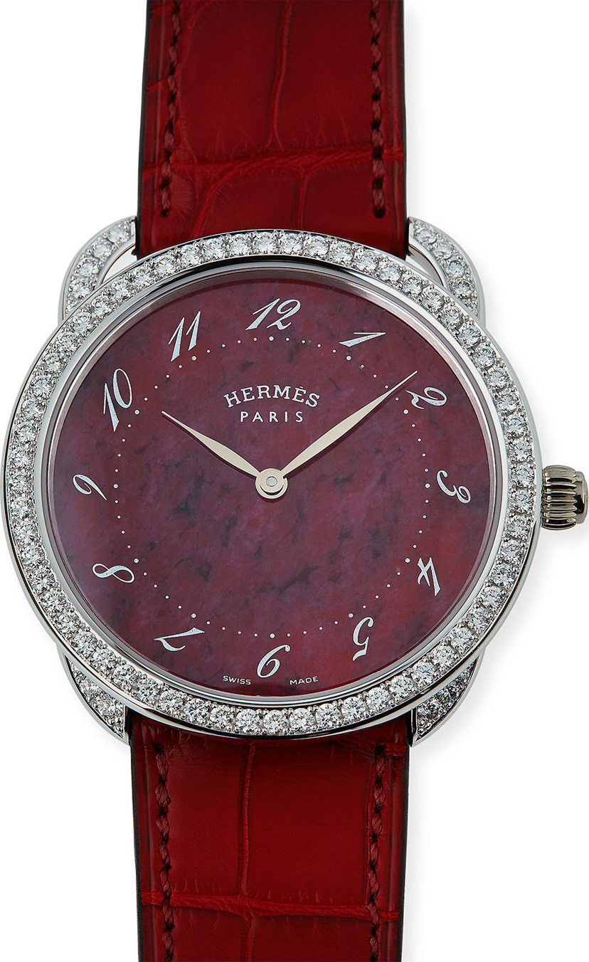 HERMÈS 41mm Arceau Alligator Strap Watch with Diamonds